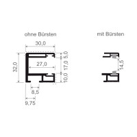 Plastic guide rail "32 x 30" with brush