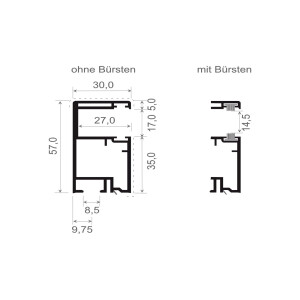 Plastic guide rail "57 x 30" with brush