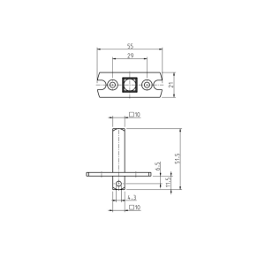 Conversion bearing/ adapter plate with 10mm square pin, suitable for size S